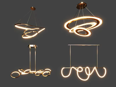 Modern Chandelier Designs With Curved Ring And Metallic LED Lighting Fixture 3d model