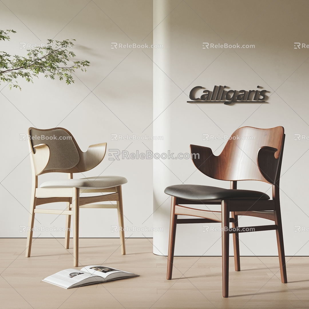 Middle-style CALLIGARIS dining chair with wooden armrests 3d model