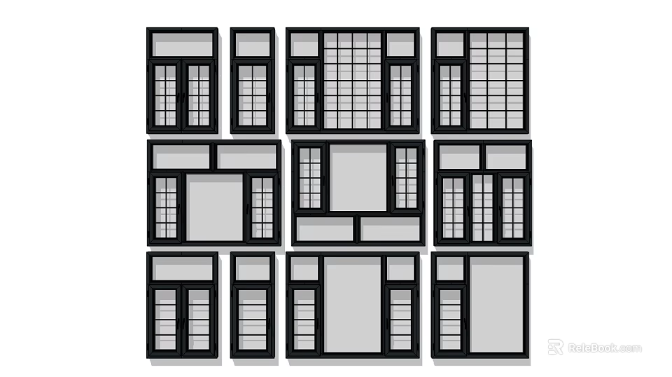 Various Window Designs With Different Frame Styles And Glass Patterns 3d model
