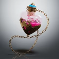 Heart Shaped Portable Medical Container with Pink Granules Blue Cap and Gold Chain