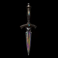 Ornate Dagger With Iridescent Blade Gemstone Accent And Intricate Hilt Design