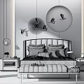 Modern Background Double Bed Combination Bedside Table Coffee Table Chandelier 3d model