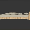 Modern Minimalist Double Bed With Wooden Headboard Light Colored Sheets And Metal Legs