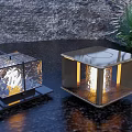 Square Outdoor Lights With Patterned Glass And Metal Glowing For Garden Patio