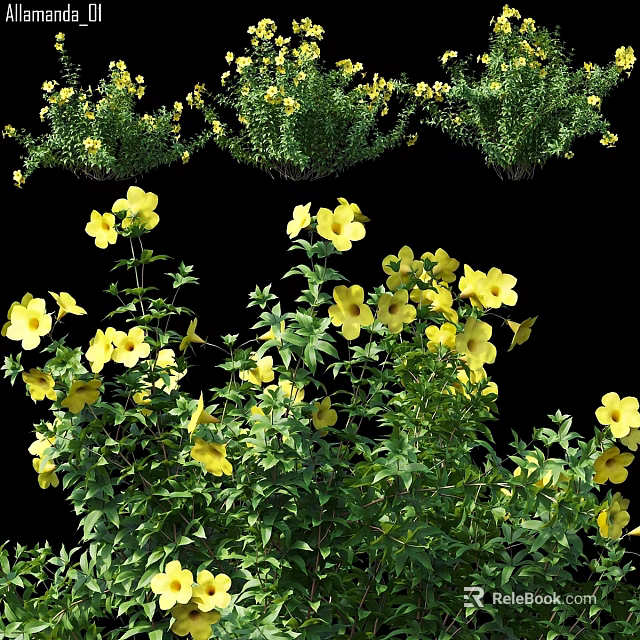 Decorative Ornament Set With Yellow Flowers And Green Leaves For Home Decoration 3d model 