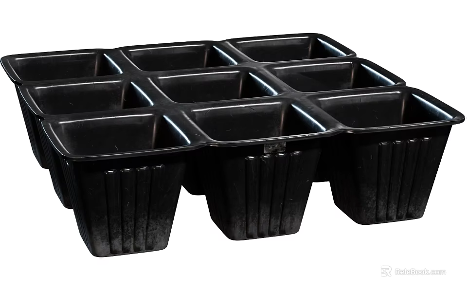 Black Ceramic Vessels with Multiple Compartments and Vertical Stripe Texture for Home Planting 3d model