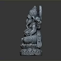 Exquisite Seated Stone Ganesh Statue With Ornate Headdress Intricate Carving And Lotus Base