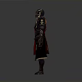 Fantasy Warrior Armor Design With Red Cape Golden Ornaments And Detailed Helmet