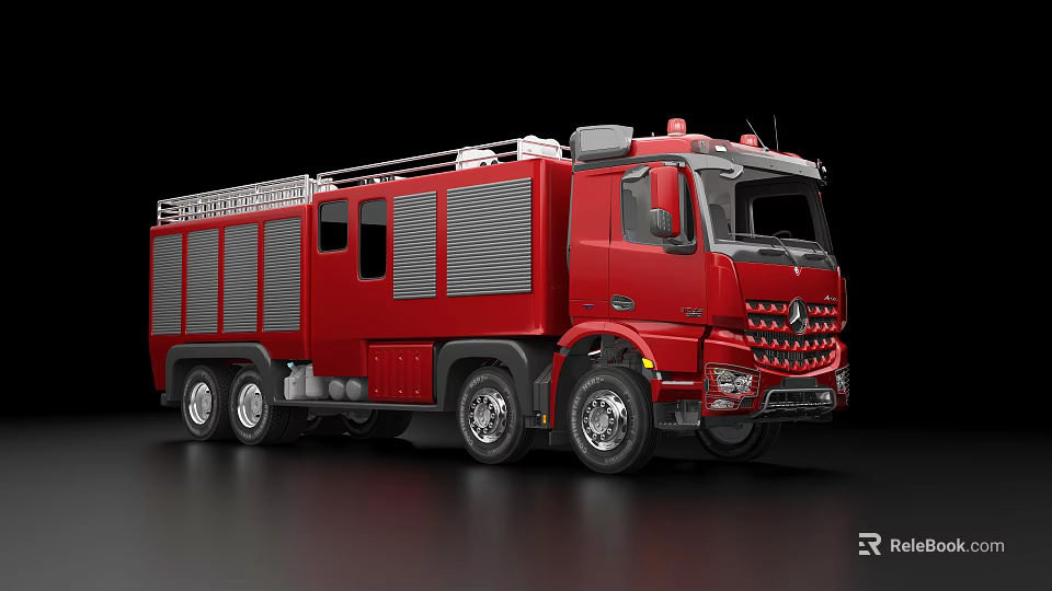 Red Fire Truck With Ladder And Emergency Equipment For Rescue Operations 3d model 