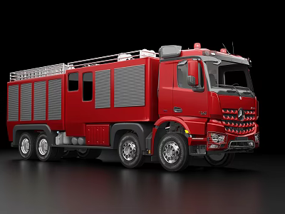 Red Fire Truck With Ladder And Emergency Equipment For Rescue Operations 3d model