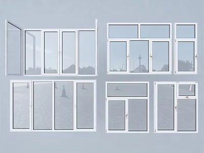 Different Styles of Modern Window Designs with White Frames and Glass Panels 3d model