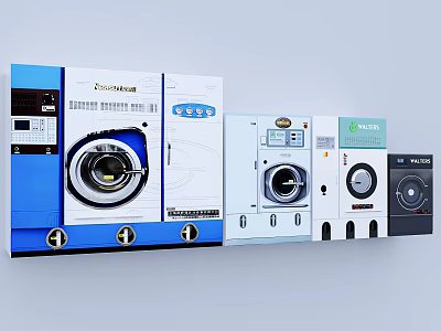 Various Style Washing Machines With Different Color Designs And Control Panels 3d model