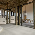Elegant Clothing Store Interior Design With Wooden Beams Open Space Sofa And Pendant Lights