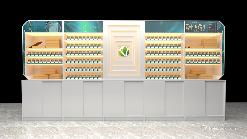 Modern White Display Shelves With Multiple Layers For Retail Product Display And Lighting Accents 3d model 