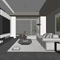 Modern Living Room Interior With Sofa Coffee Table Large Window Blinds Plant And Artwork
