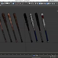 Different Style Weapon Baseball Bats Featuring Nails Blood Stains And Handle Materials 3d model