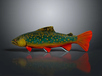 Colorful Aquatic Animal Green Fish With Yellow Spots Red Tail And Red Fins Display Model 3d model