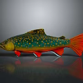 Colorful Aquatic Animal Green Fish With Yellow Spots Red Tail And Red Fins Display Model