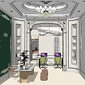 Modern Office Interior With Ornate Walls Green Wall Chandelier And Marble Tabletop