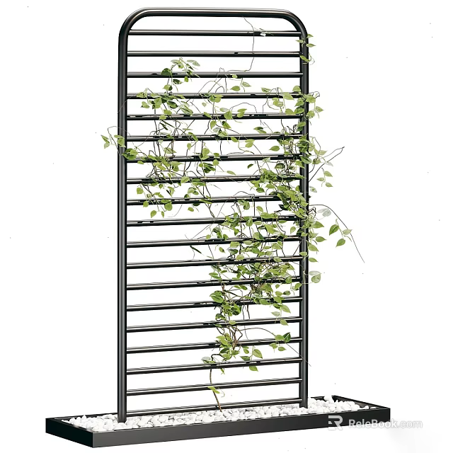 Green Vines Climbing On Black Metal Lattice Structure With Fresh Leaves 3d model 