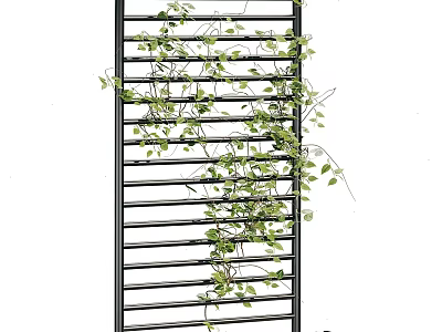 Green Vines Climbing On Black Metal Lattice Structure With Fresh Leaves 3d model