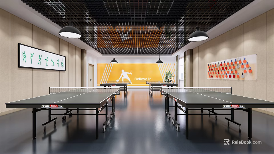 Multiple Modern Ping Pong Tables as Indoor Sports Equipment in Training Area 3d model 