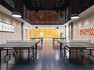 Multiple Modern Ping Pong Tables as Indoor Sports Equipment in Training Area 3d model
