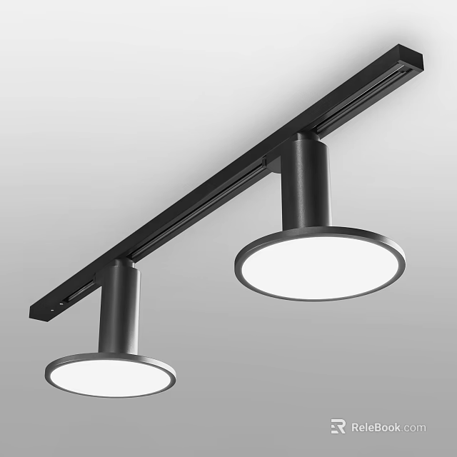 Modern Black Track Mounted Downlights Spotlights With Round White Light Panels 3d model