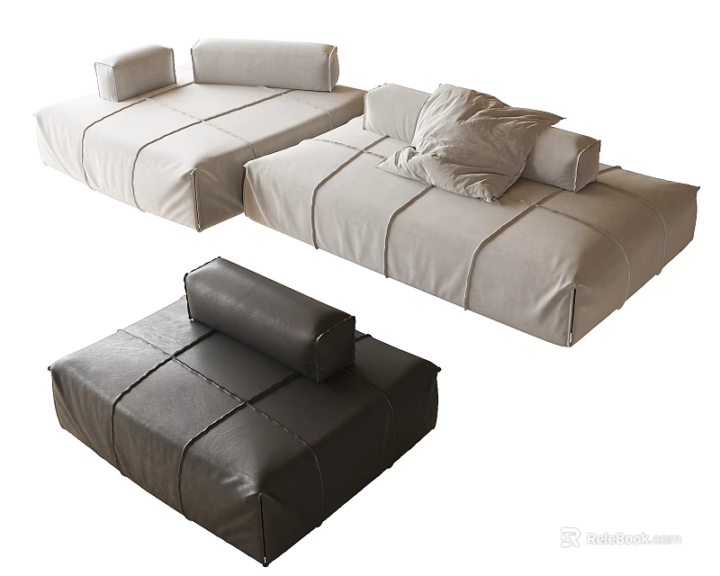 Modern Sectional Sofas With Light Gray Fabric Dark Gray Leather Modules And Decorative Pillows 3d model