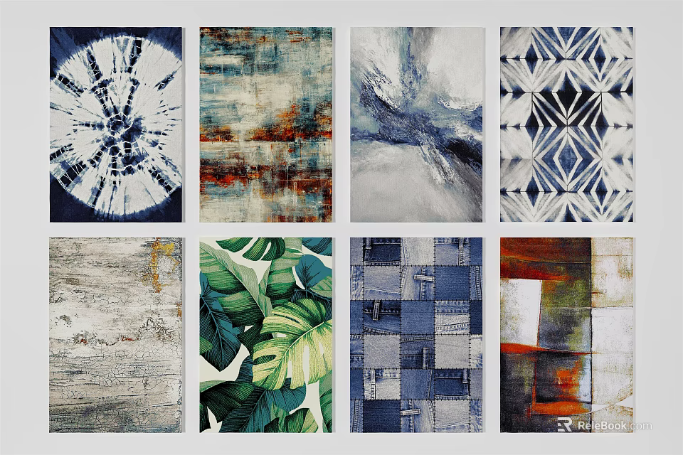 Square Rugs with Various Patterns Including Geometric Leaf and Abstract Designs 3d model