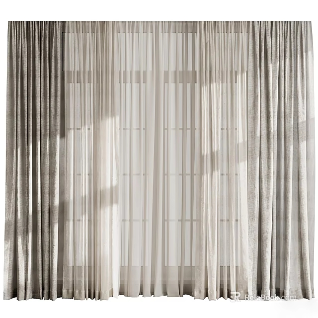 Elegant Double Layer Beige Sheer Curtains With Light Filtering And Soft Texture For Modern Home 3d model 