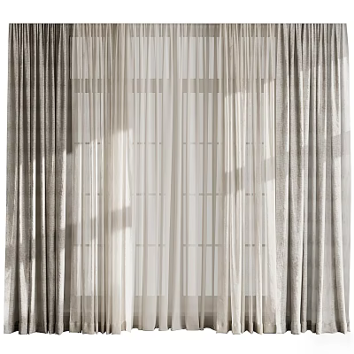 Elegant Double Layer Beige Sheer Curtains With Light Filtering And Soft Texture For Modern Home 3d model