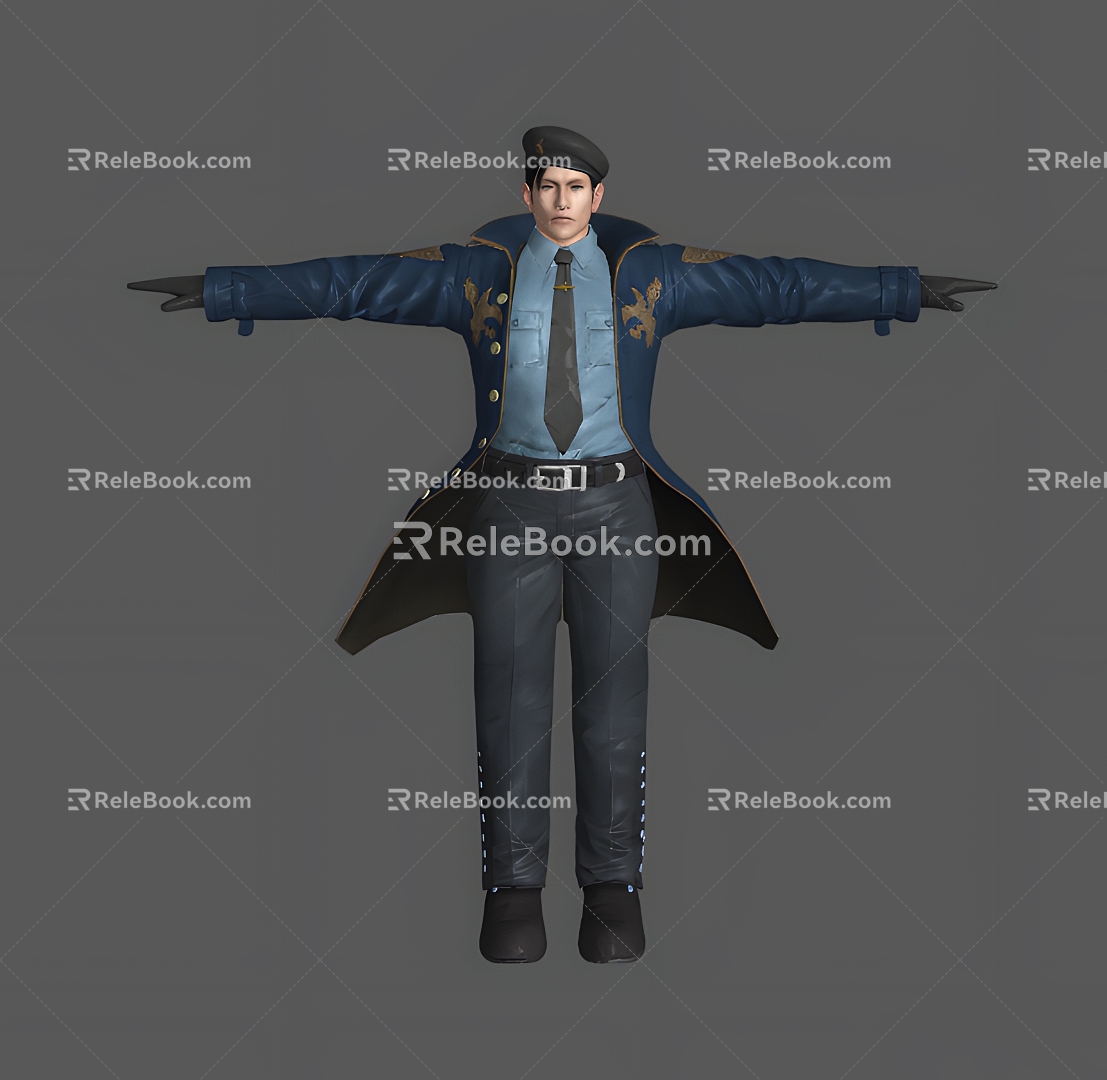 Police Man Male Police Uniform Police Pants Jacket Hat Tie Foreigner Uniform 3d model