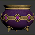 Purple Decorative Jar With Golden Accents Green Liquid And Purple Gemstones