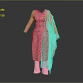 Pink Long Dress With White Polka Dots And Matching Pink Shawl