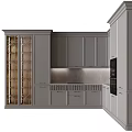 Modern Gray Kitchen Cabinets With Glass Door Design Stone Backsplash And Built In Oven
