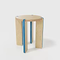Simple Natural Plywood Round Stool With Unique Blue Edge Design For Modern Minimalist Home Decor