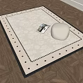 Square Beige Rug With Black Border On Geometric Wooden Floor Featuring Magazine And Decorative Stone
