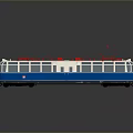 Blue And White Tram Model With Red Top Structure And Windows On Reflective Surface 3d model