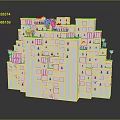 White Multi Layered Architectural Building Model With Green Plants Small Towers And Domed Structures