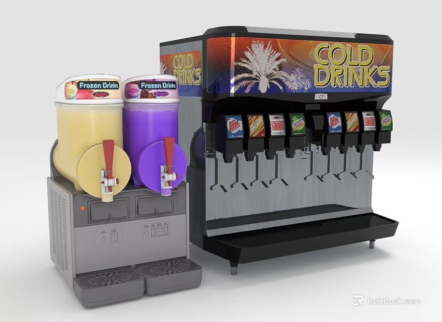Commercial Beverage Equipment Featuring Two Tank Fresh Drinks And Multi Dispenser Cold Drinks 3d model 