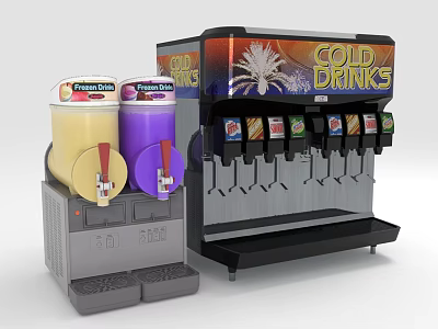 Commercial Beverage Equipment Featuring Two Tank Fresh Drinks And Multi Dispenser Cold Drinks 3d model