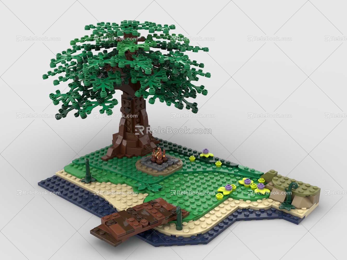 LEGO toy blocks forest plants grass green bridge 3d model