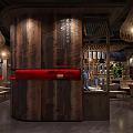 Spacious Hotpot Restaurant Interior With Wooden Tables Wicker Pendant Lights And Green Plants