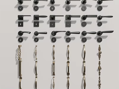 Assorted Decorative Door Handles With Various Designs And Finishes For Home Decor 3d model