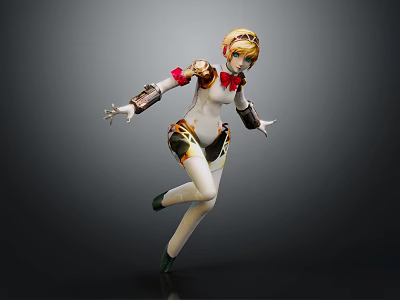 Smart Machine Female Like 3D Model With Golden Hair Red Bow And Dynamic Pose 3d model