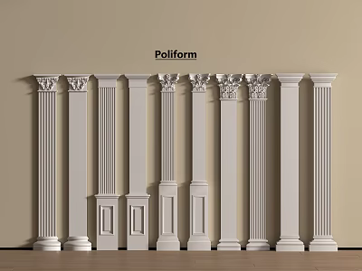 Poliform Decorative White Columns With Various Classical Styles In Interior Design 3d model