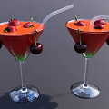 Refreshing Red Beverage in Glasses with Strawberries Cherries and Straws Garnish