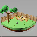Modern Garden Outdoor Scene With Wooden Fence Green Tree Table Chairs Soccer Ball On Grass