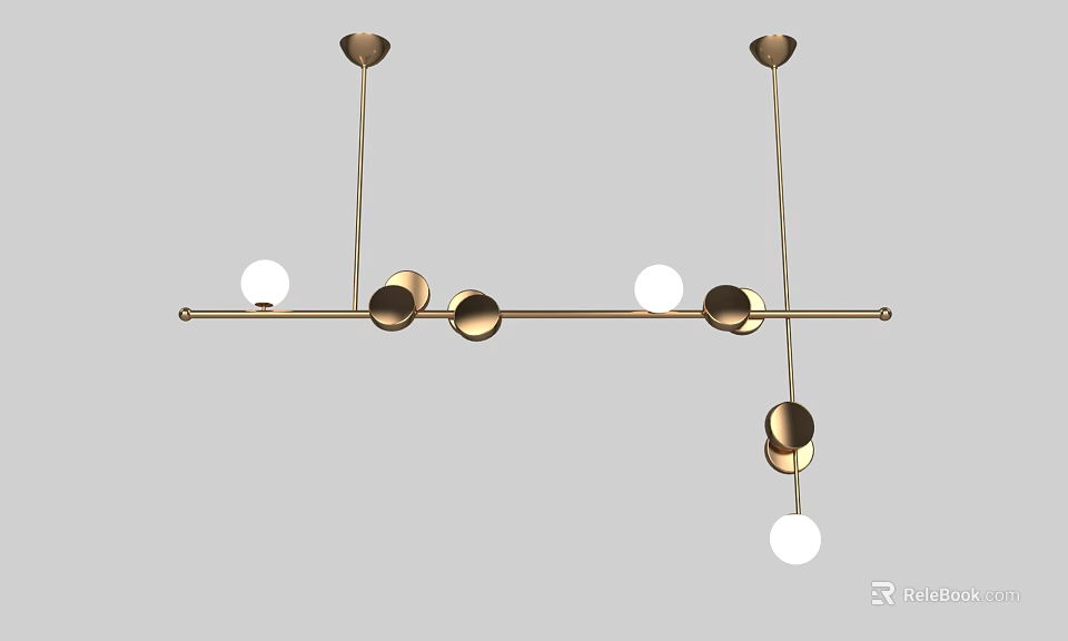 Elegant Modern Brass Linear Chandelier With Spherical Bulbs And Multiple Lights 3d model